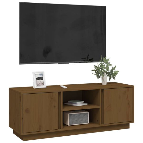 vidaXL Έπιπλο Τηλεόρασης Καφέ Μελί 110x35x40,5εκ από Μασίφ Ξύλο Πεύκου