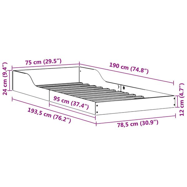vidaXL Σκελετός Κρεβατιού Λευκό 75 x 190 cm Μασίφ ξύλο πεύκου