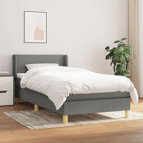 vidaXL Κρεβάτι Boxspring με Στρώμα Σκούρο Γκρι 80x200 εκ. Υφασμάτινο