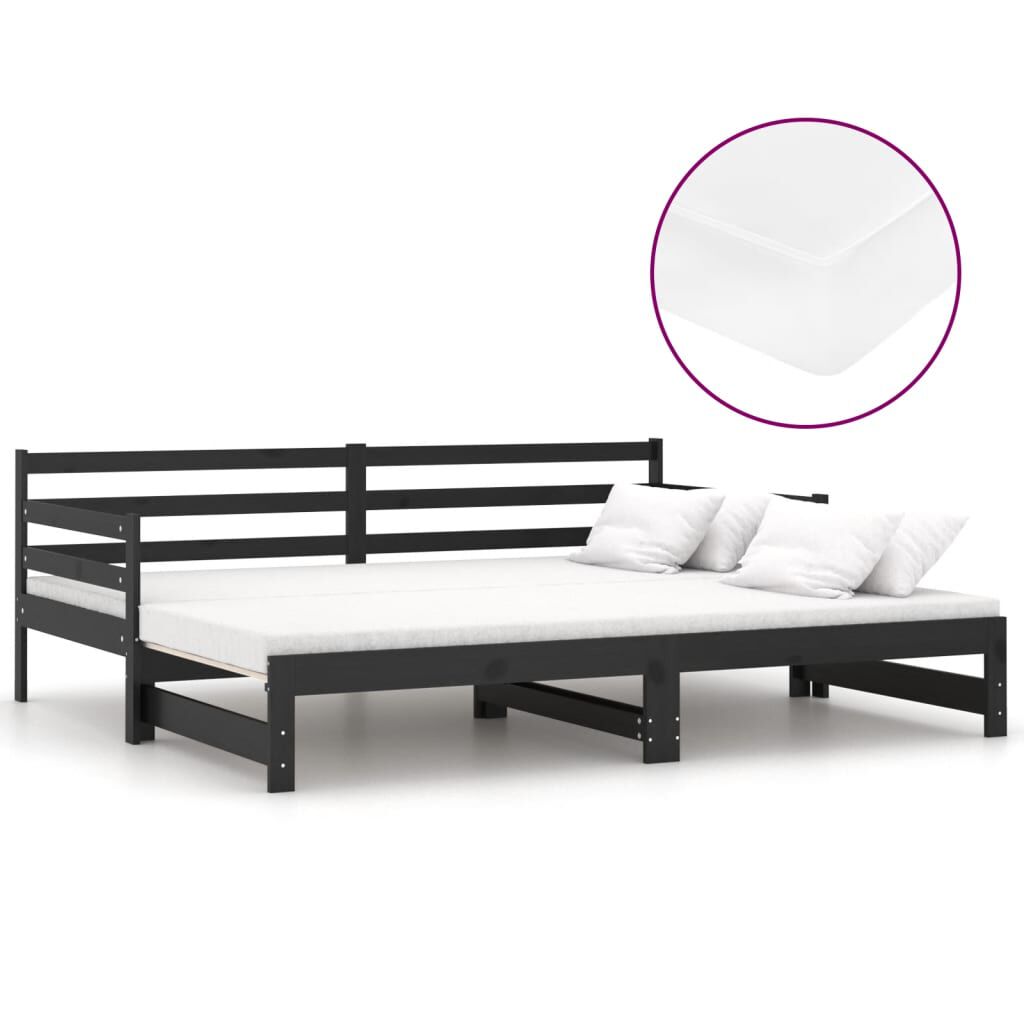 vidaXL Καναπές Κρεβάτι Συρόμενος Μαύρος 2x(90x200) εκ. Ξύλο Πεύκου