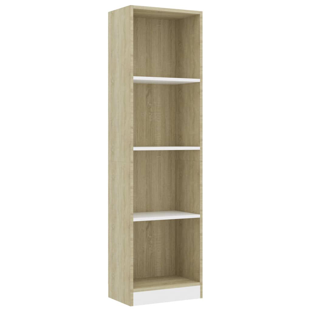 vidaXL Βιβλιοθήκη με 4 Ράφια Λευκό/Sonoma 40x24x142 εκ. Επεξ. Ξύλο