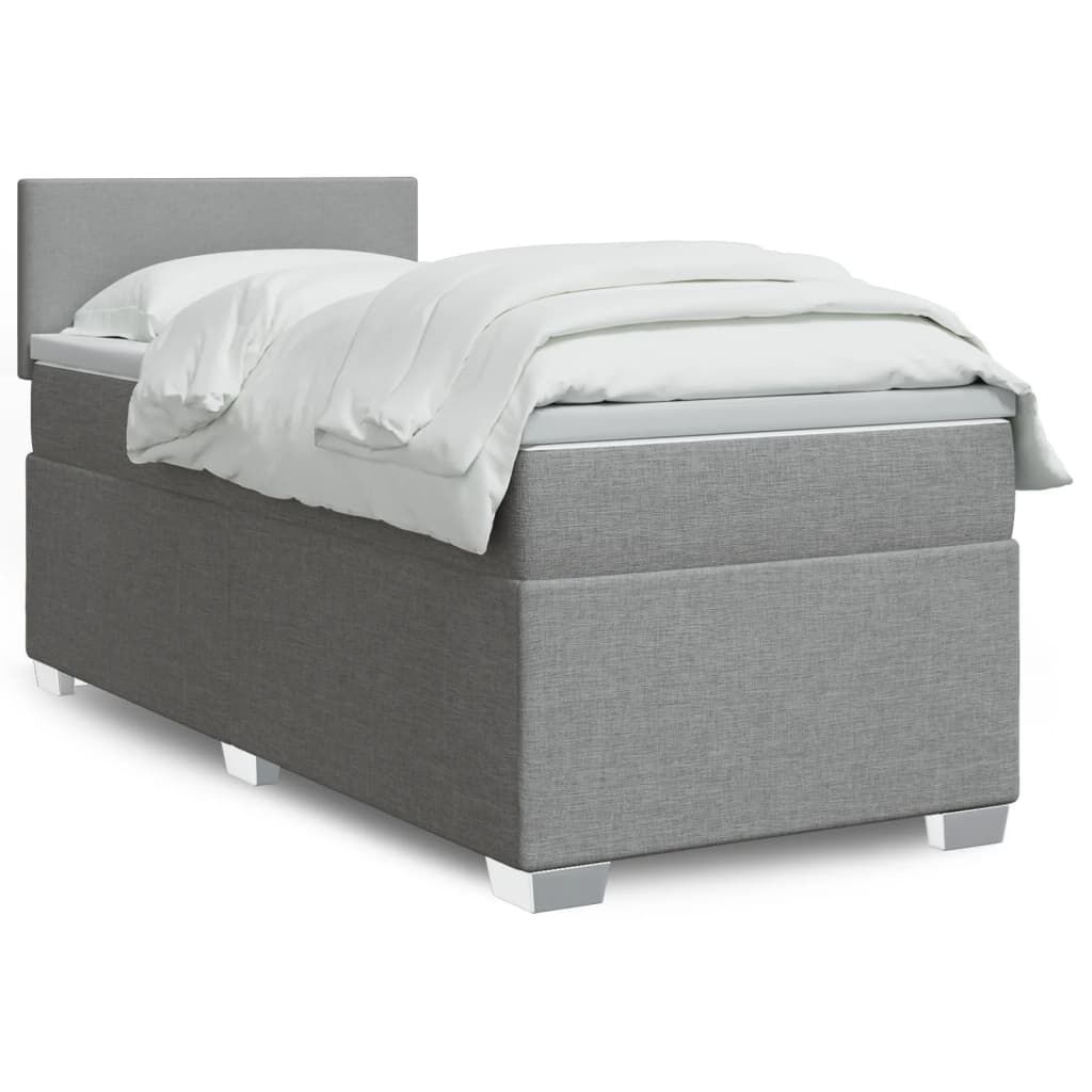 vidaXL Κρεβάτι Boxspring με Στρώμα Ανοιχτό Γκρι 90x190 εκ. Υφασμάτινο