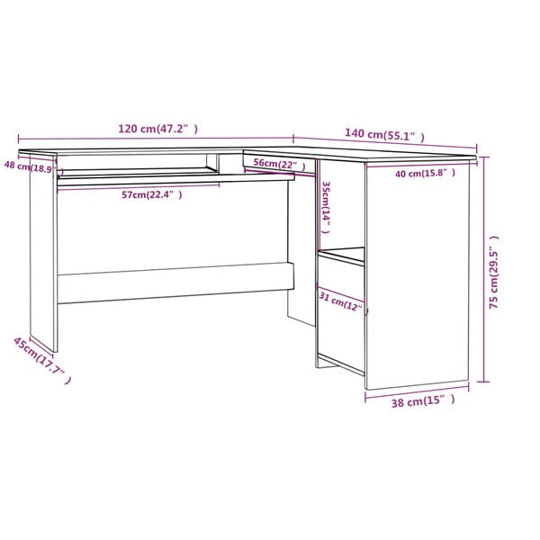 vidaXL Γραφείο Γωνιακό Sonoma Δρυς 120 x 140 x 75 εκ. από Επεξ. Ξύλο
