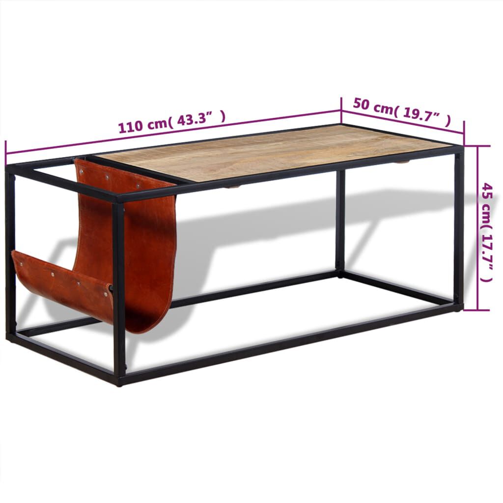 vidaXL Τραπεζάκι Σαλονιού 110x50x45 εκ. με Δερμάτινη Θήκη Περιοδικών