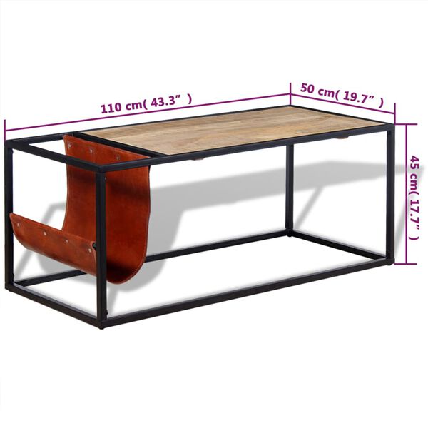 vidaXL Τραπεζάκι Σαλονιού 110x50x45 εκ. με Δερμάτινη Θήκη Περιοδικών