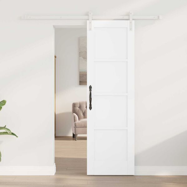 vidaXL Συρόμενη Πόρτα με Σετ Εξαρτημάτων Λευκό 61x198.5 εκ Συμπαγές Ξύλο Πεύκο