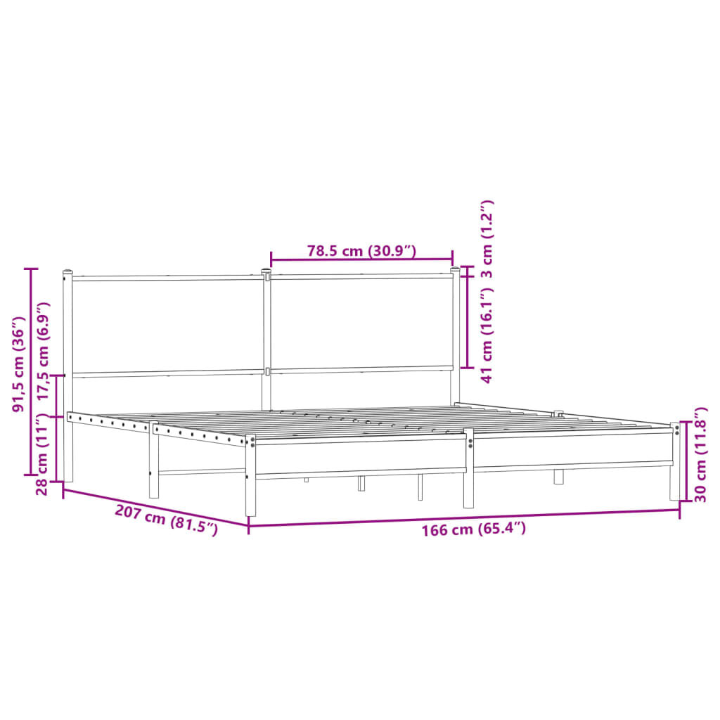 vidaXL Σκελετός Κρεβ. Χωρίς Στρώμα Καφέ Δρυς 160x200 εκ. Μεταλλικό