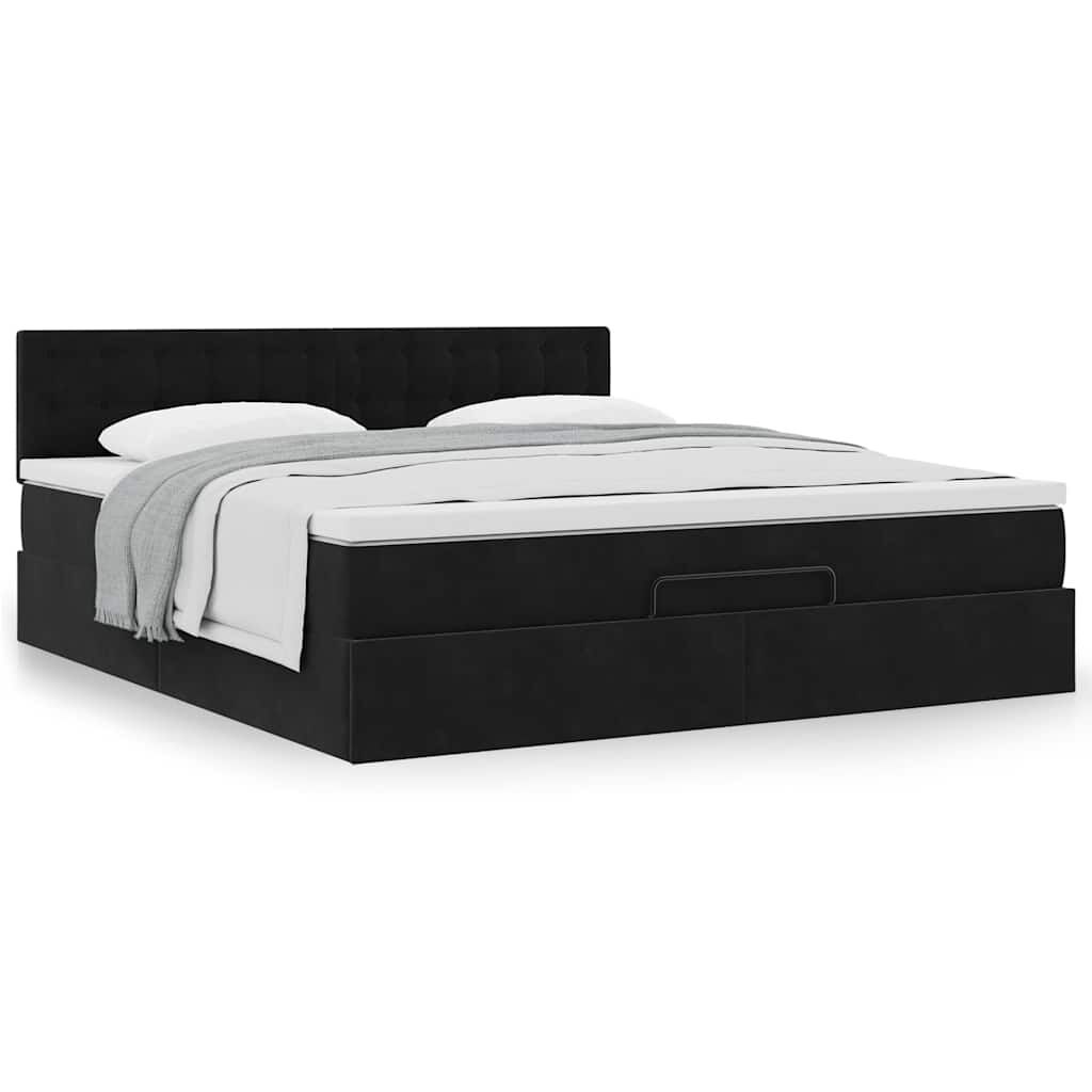 vidaXL Οθωμανικό κρεβάτι με στρώμα Μαύρο 180x200cm Velvet