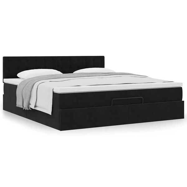vidaXL Οθωμανικό κρεβάτι με στρώμα Μαύρο 180x200cm Velvet