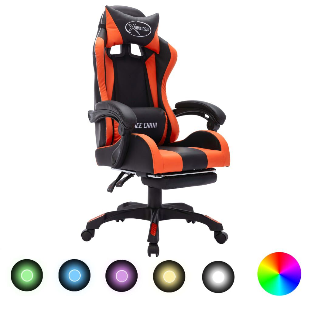 vidaXL Καρέκλα Racing με Φωτισμό RGB LED Πορτοκαλί/Μαύρο Δερματίνη
