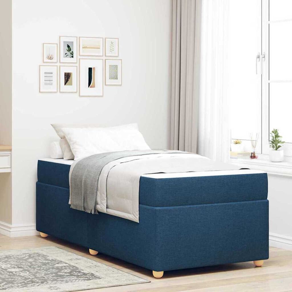 vidaXL Σκελετός Κρεβατιού με στρώμα Μπλε 90 x 200 cm ύφασμα