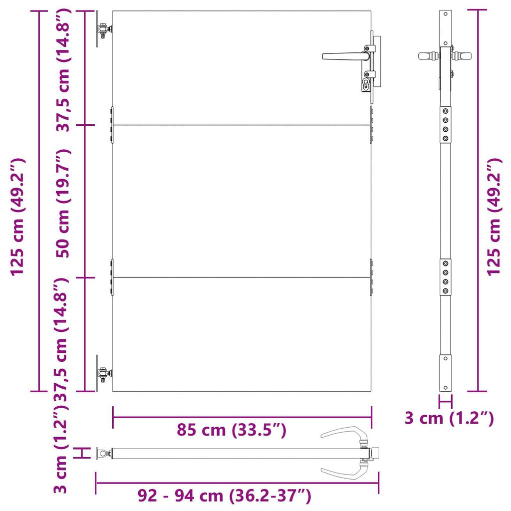 vidaXL Πύλη Κήπου Μαύρο 105 x 125 cm Ατσάλι με Επικάλυψη Πούδρας