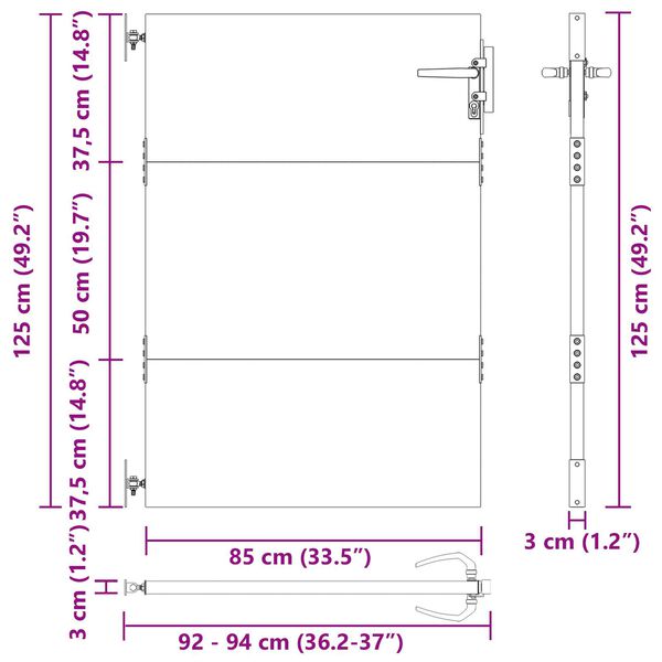 vidaXL Πύλη Κήπου Μαύρο 105 x 125 cm Ατσάλι με Επικάλυψη Πούδρας