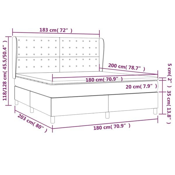 vidaXL Κρεβάτι Boxspring με Στρώμα Γκρι 180x200 εκ. Συνθετικό Δέρμα