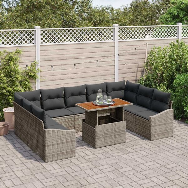 vidaXL Σέτ φαγητού για κήπο 10 pcs Γκρι και Καφέ 100 x 55 x 73 εκ