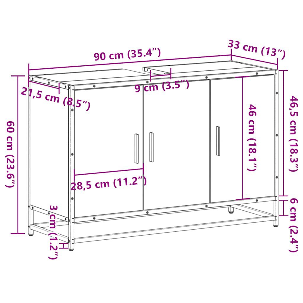 vidaXL ντουλάπι νιπτήρα μπάνιου καπνιστή δρυς 90x33x60 cm