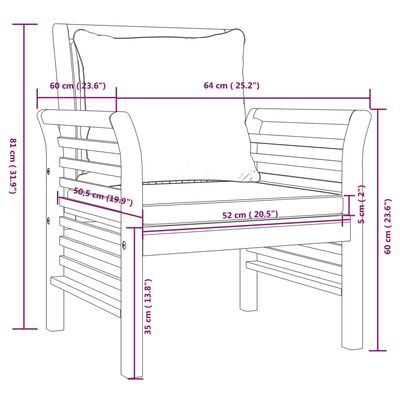 vidaXL Καρέκλες Κήπου με Κρεμ Μαξιλάρια 2 τεμ. από Μασίφ Ξύλο Ακακίας