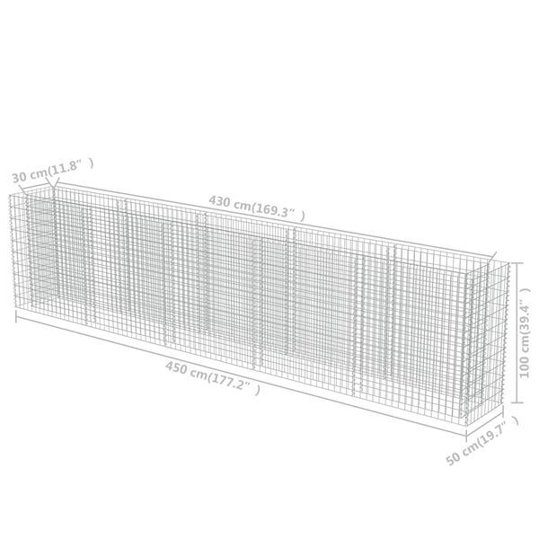 vidaXL Συρματοκιβώτιο-Γλάστρα Υπερυψωμένη 450x50x100 εκ. Γαλβ. Χάλυβας