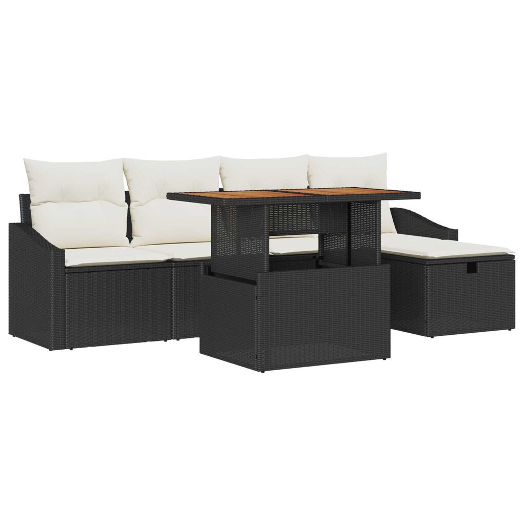 vidaXL Σετ Καναπέ Κήπου Ρυθμιζόμενο ύψος 6 pcs Μαύρο συνθετικό ρατάν