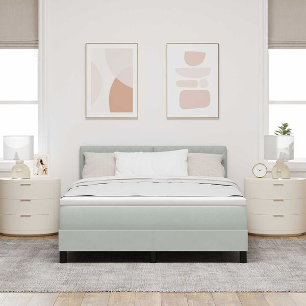 Κρεβάτι Box Spring με στρώμα & LED Ανοιχτό γκρι 160x200 εκ. Βελούδο