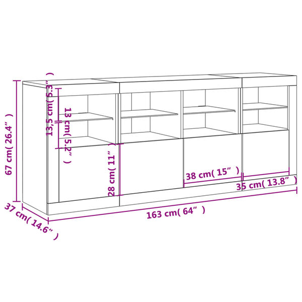 vidaXL Μπουφές με Φώτα LED Λευκός 163 x 37 x 67 εκ.