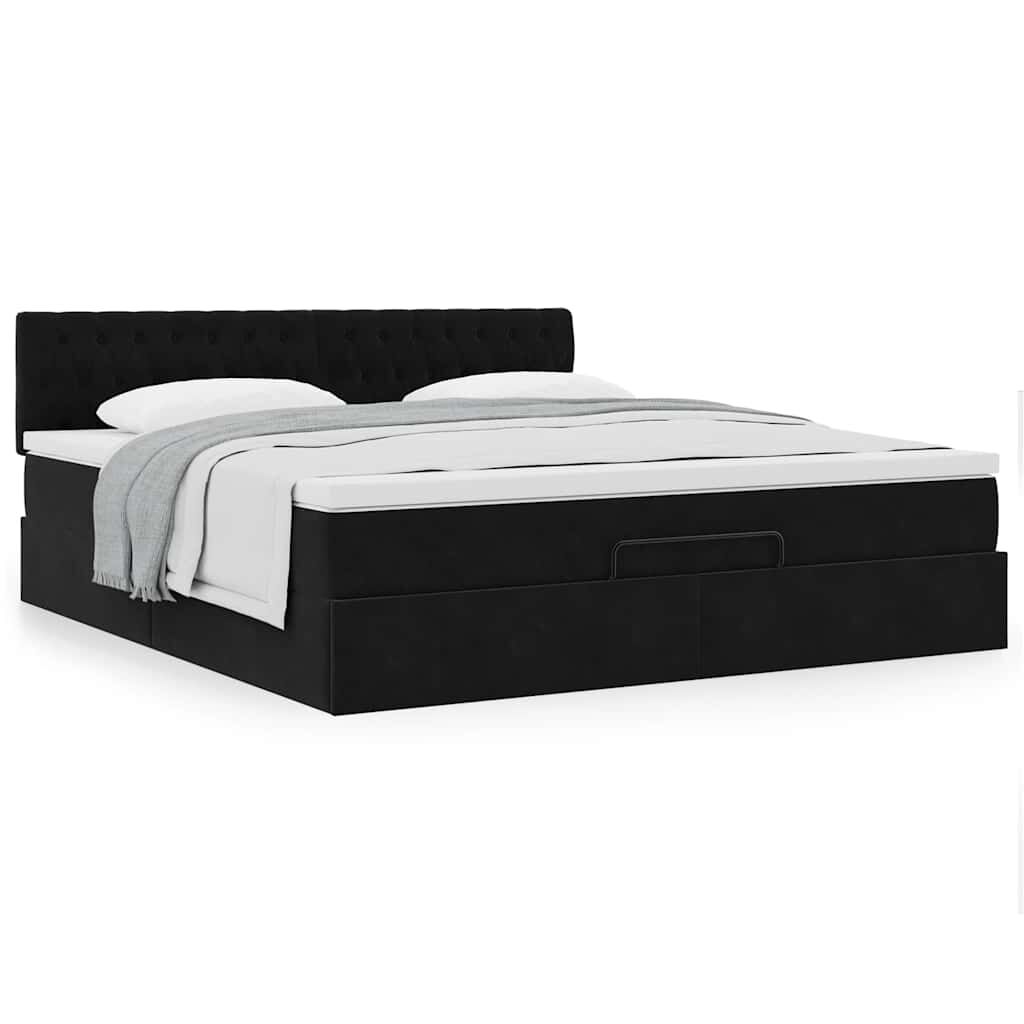 vidaXL Οθωμανικό κρεβάτι με στρώμα Μαύρο 180x200cm Velvet