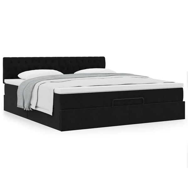 vidaXL Οθωμανικό κρεβάτι με στρώμα Μαύρο 180x200cm Velvet