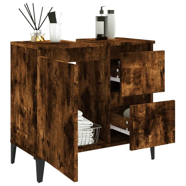 vidaXL Ντουλάπι Μπάνιου Καπνιστή Δρυς 65x33x60 εκ. Επεξεργασμένο Ξύλο