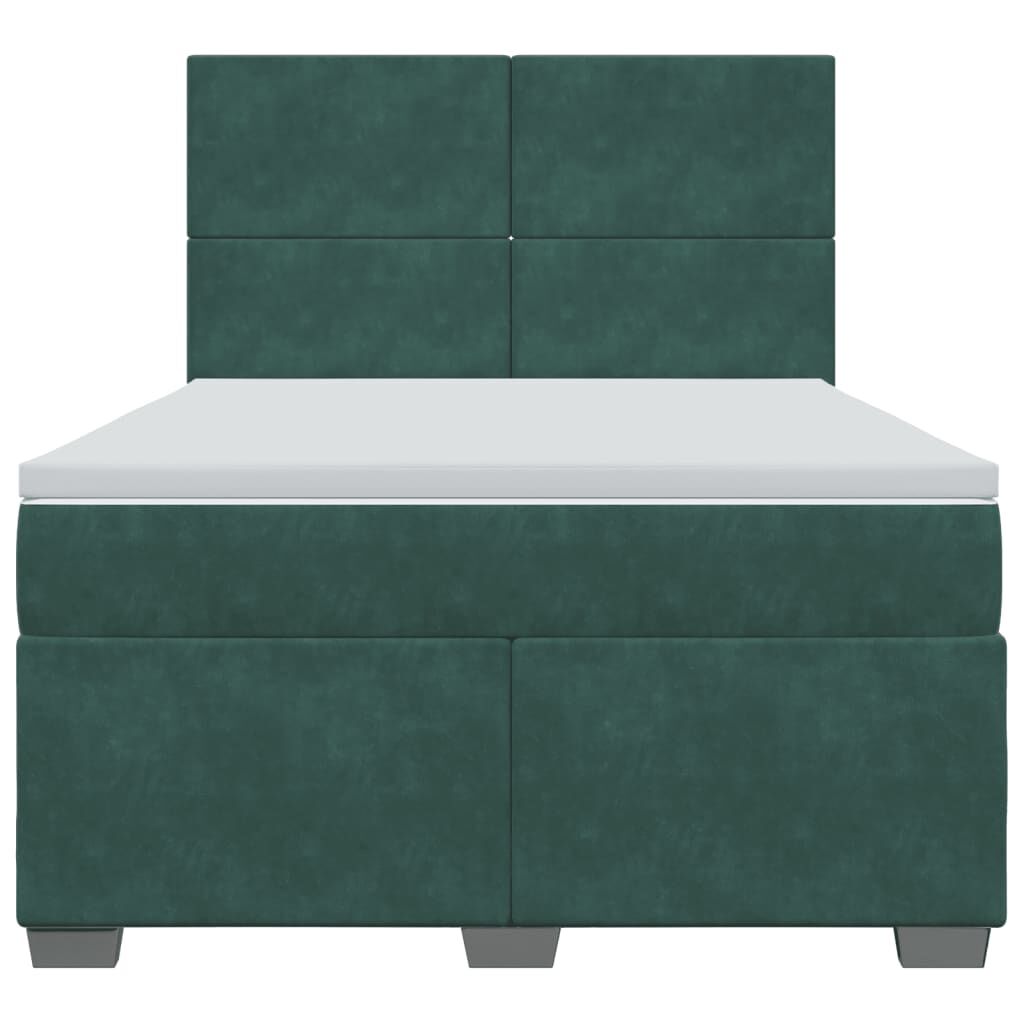 vidaXL Κρεβάτι Boxspring με Στρώμα Σκούρο Πράσινο 140x200εκ. Βελούδινο