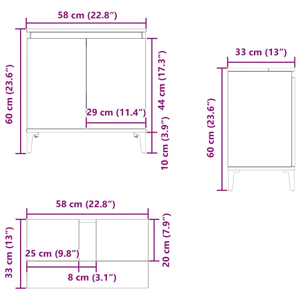 vidaXL Ντουλάπι Νιπτήρα Γκρι Σκυρ. 58x33x60 εκ. Επεξεργασμένο Ξύλο
