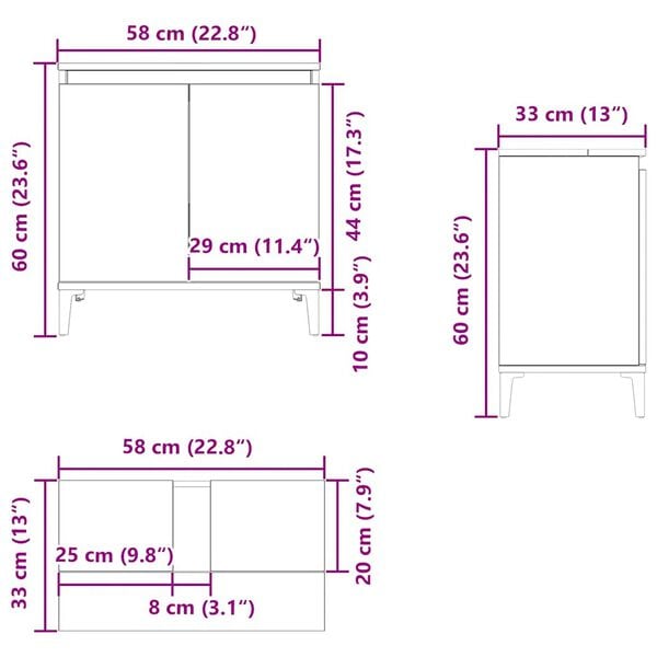 vidaXL Ντουλάπι Νιπτήρα Γκρι Σκυρ. 58x33x60 εκ. Επεξεργασμένο Ξύλο