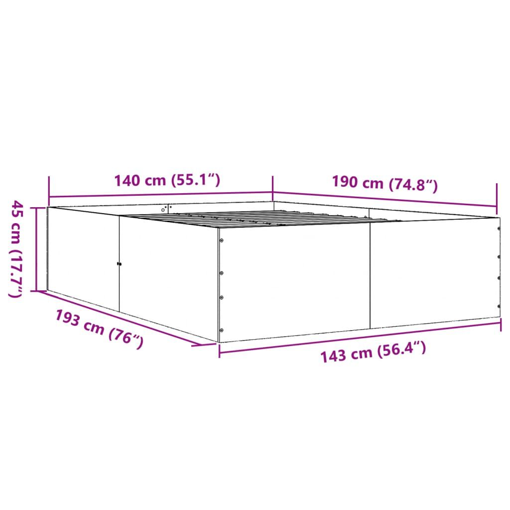 vidaXL Πλαίσιο Κρεβατιού Καφέ Δρυς 140x190 εκ. Επεξεργασμένο Ξύλο