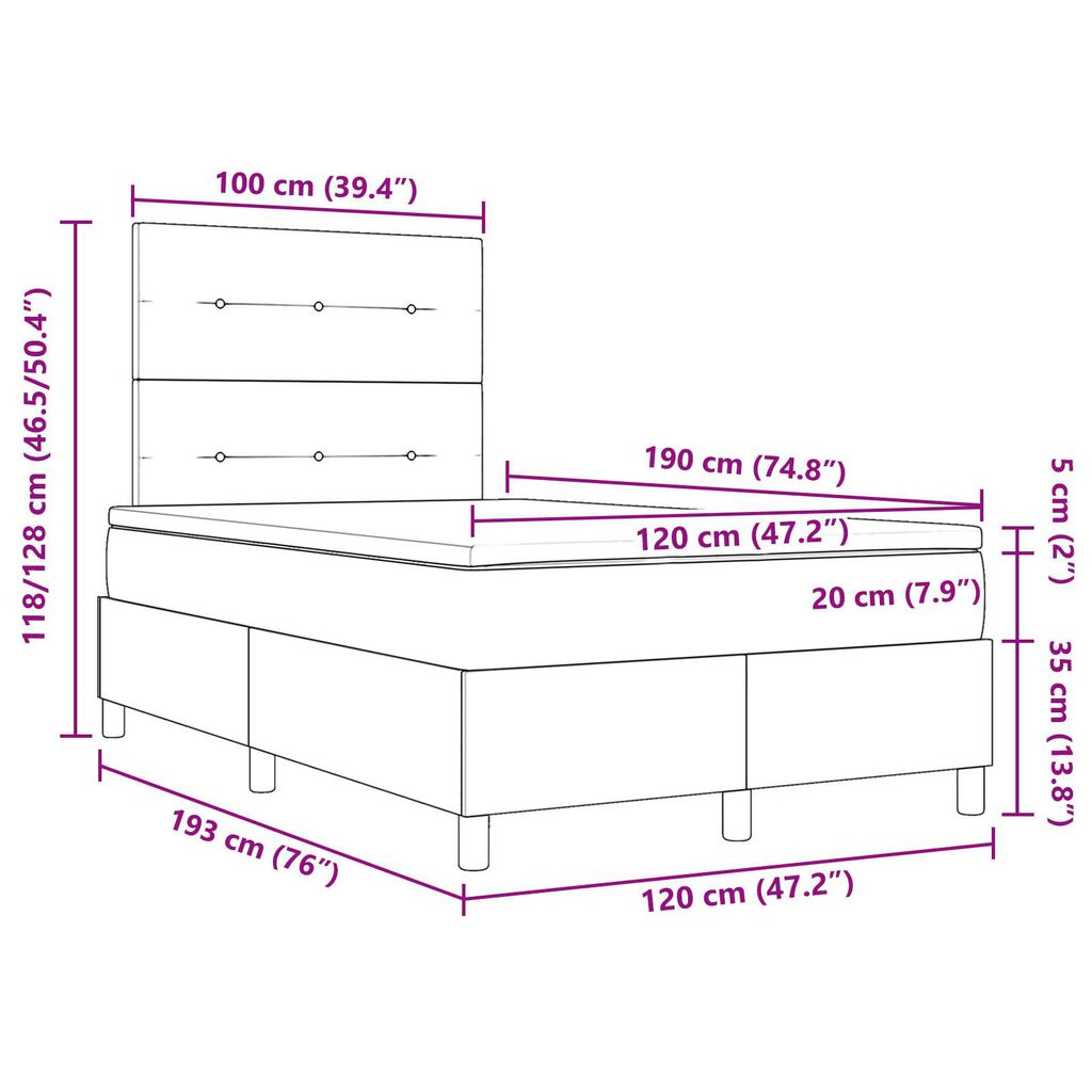 vidaXL Κρεβάτι με ελατήριο και στρώμα & LED Κρεμ 120x190 εκ. Ύφασμα