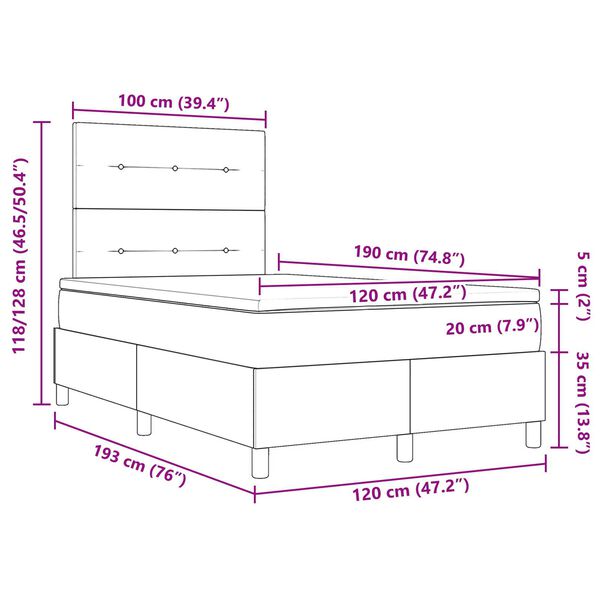 vidaXL Κρεβάτι με ελατήριο και στρώμα & LED Κρεμ 120x190 εκ. Ύφασμα