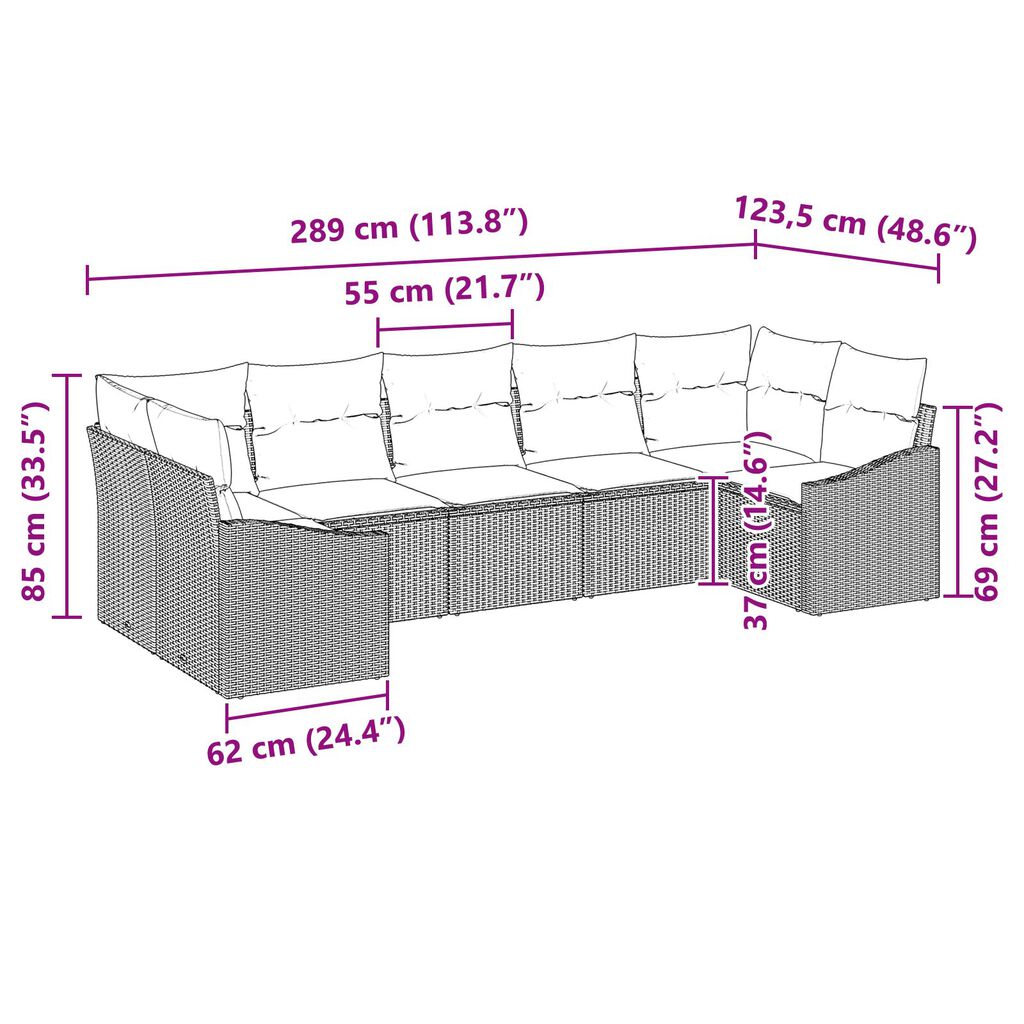 vidaXL 7 Piece Garden Sofa Set with Cushions Μπεζ Πολυ Ρατάν