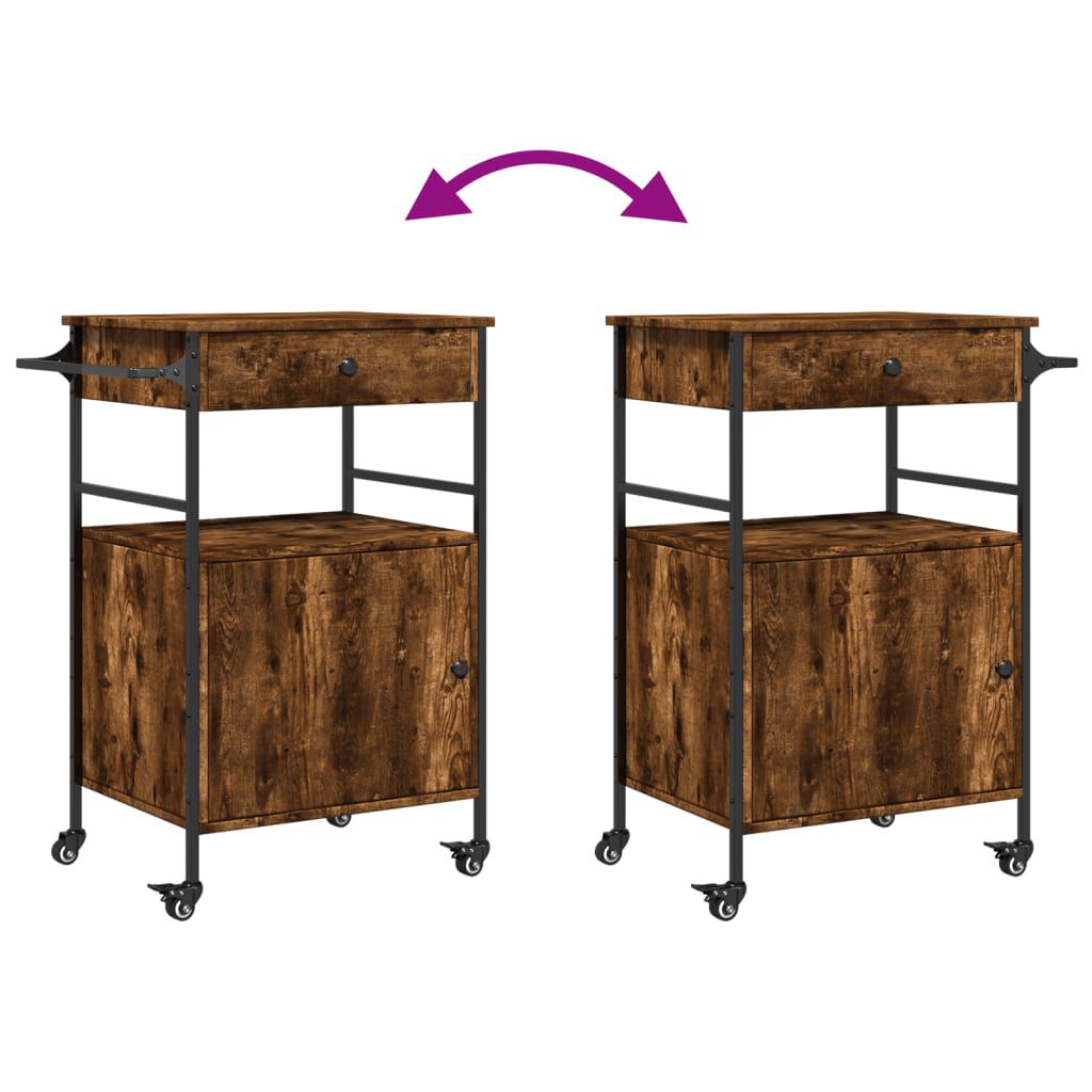 vidaXL Τρόλεϊ Κουζίνας Καπνιστή Δρυς 56x43x89,5 εκ. Επεξεργασμένο Ξύλο