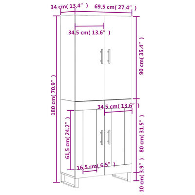 vidaXL Ντουλάπι Καφέ Δρυς 69,5 x 34 x 180 εκ. από Επεξεργασμένο Ξύλο