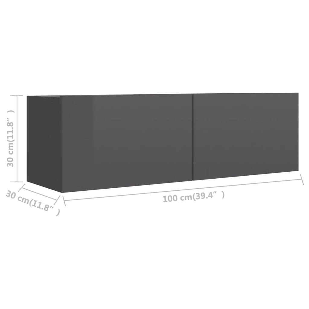 vidaXL Έπιπλο Τηλεόρασης Γυαλιστερό Γκρι 100x30x30 εκ. από Επεξ. Ξύλο