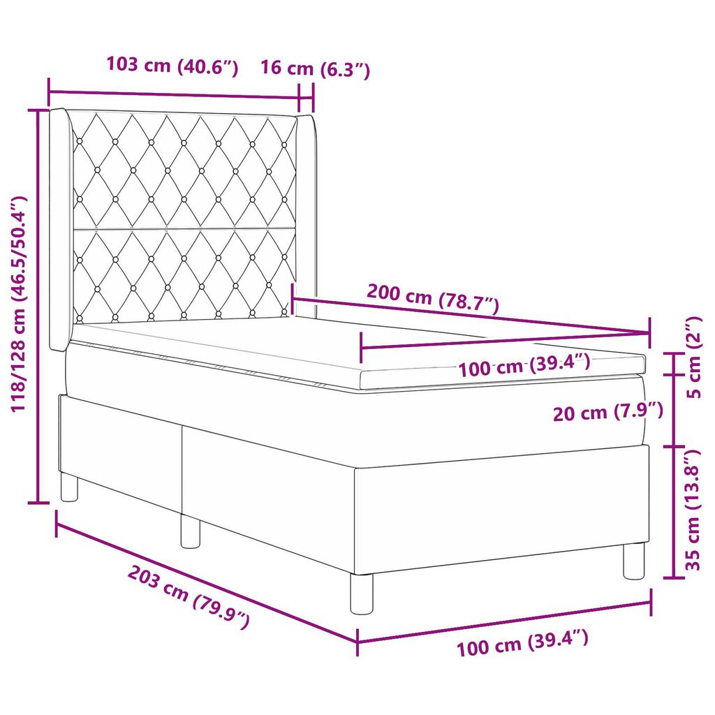 vidaXL Κρεβάτι Box Spring LED με Στρώμα Σκούρο γκρι 100 x 200 cm