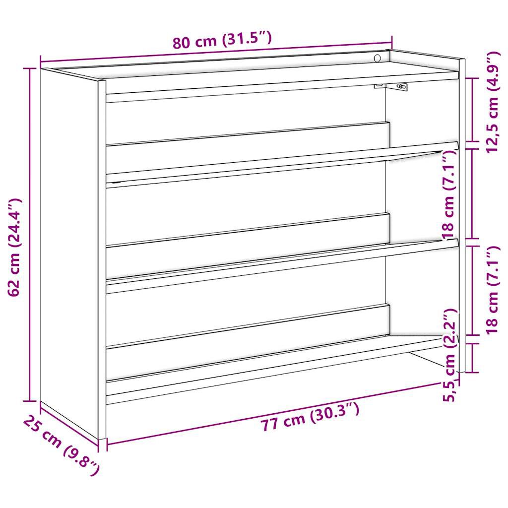 Ράφι παπουτσιών vidaXL Λευκό 80x25x62 cm Κατασκευασμένο ξύλο