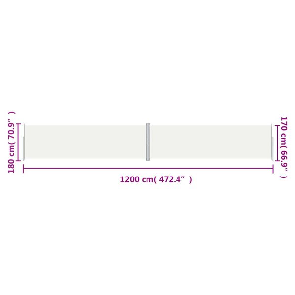 vidaXL Σκίαστρο Πλαϊνό Συρόμενο Κρεμ 180 x 1200 εκ.
