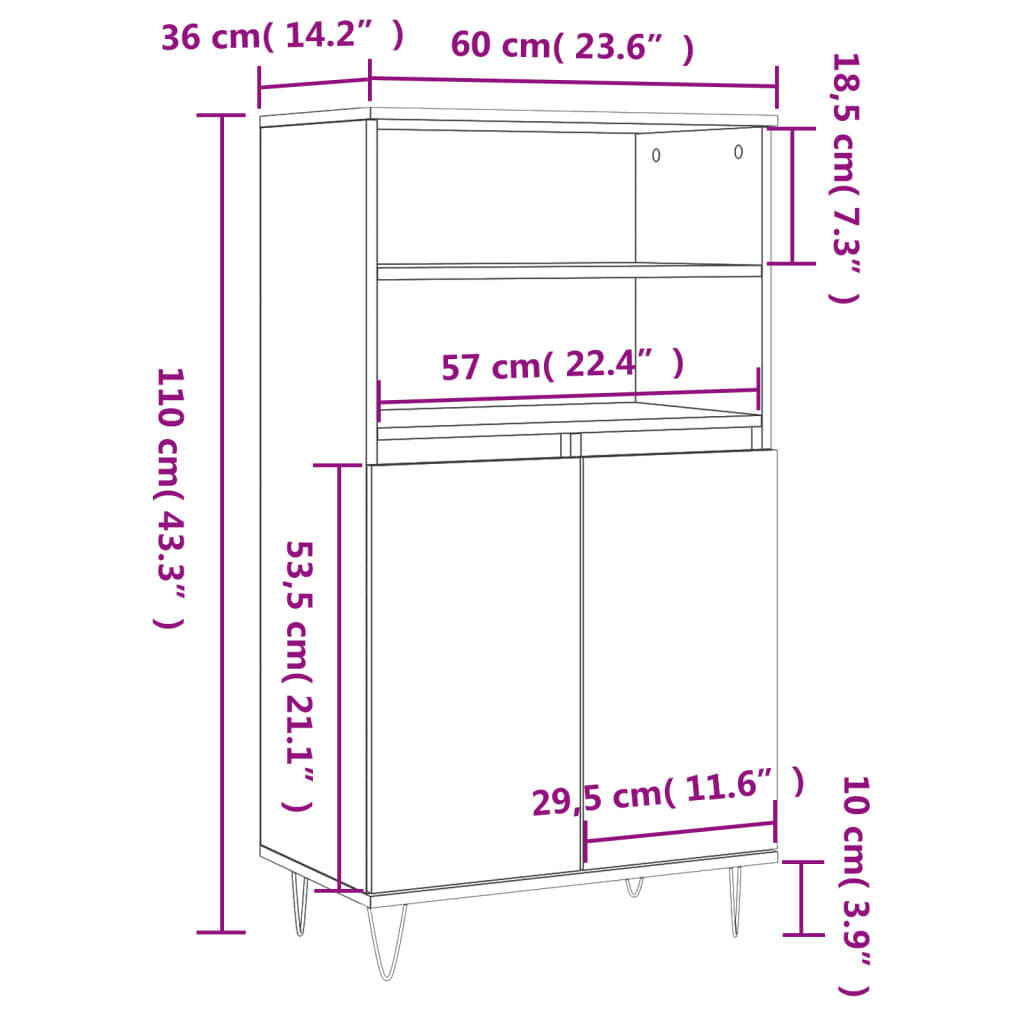 vidaXL Ντουλάπι Γκρι Sonoma 60 x 36 x 110 εκ. από Επεξεργασμένο Ξύλο
