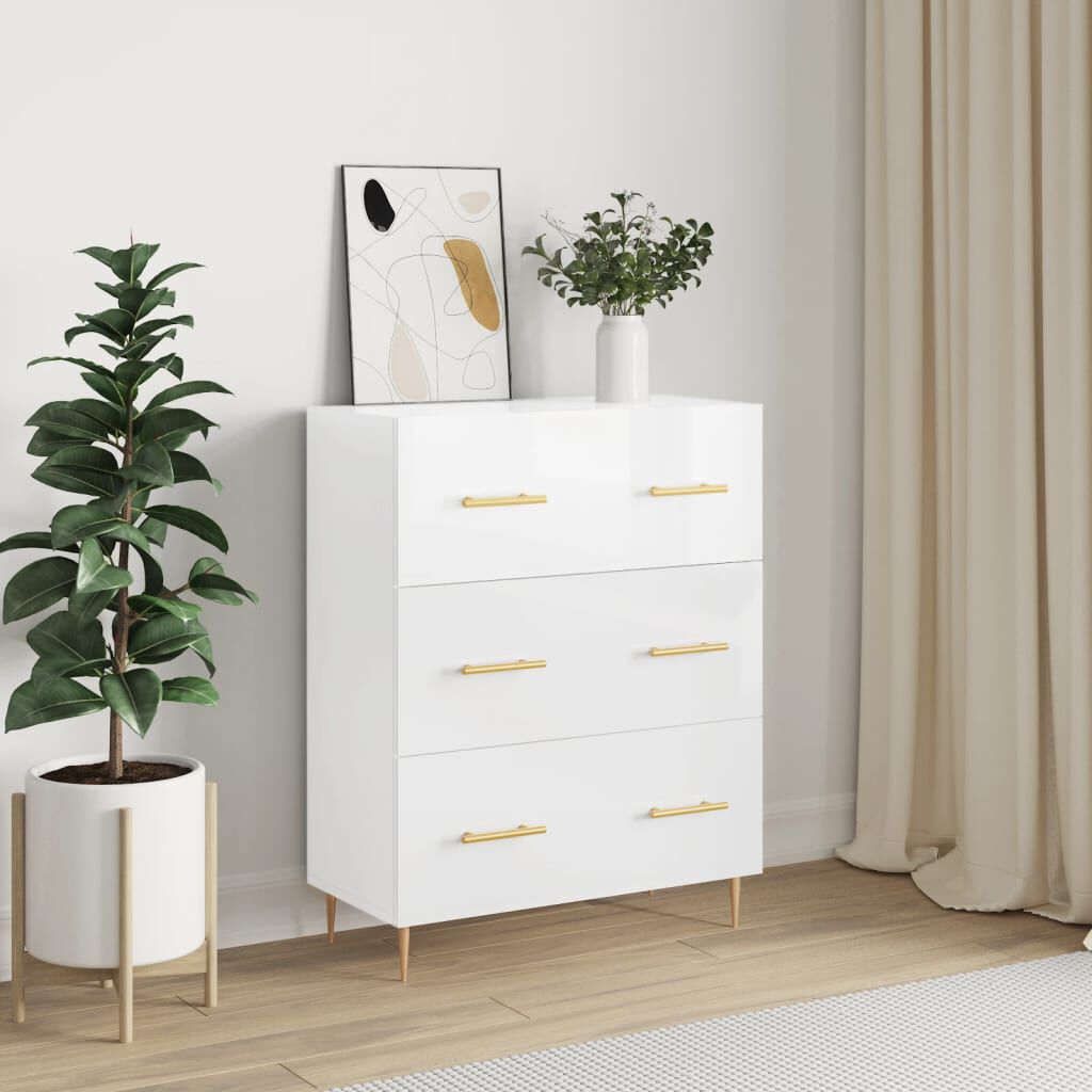 vidaXL Ντουλάπι Γυαλιστερό Λευκό 69,5x34x90 εκ. Επεξεργασμένο Ξύλο