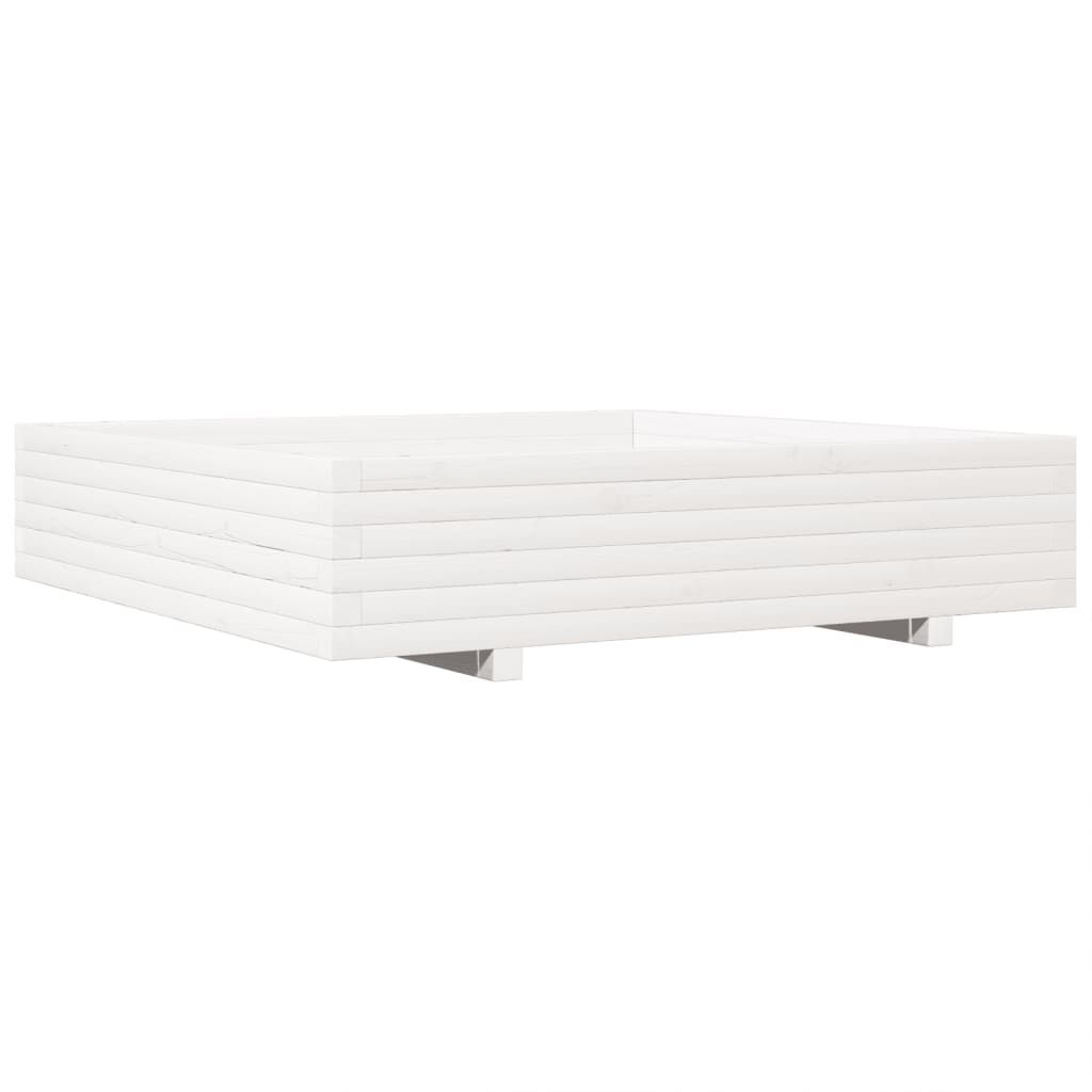 vidaXL Ζαρντινιέρα Κήπου Λευκή 110x110x26,5 εκ. από Μασίφ Ξύλο Πεύκου