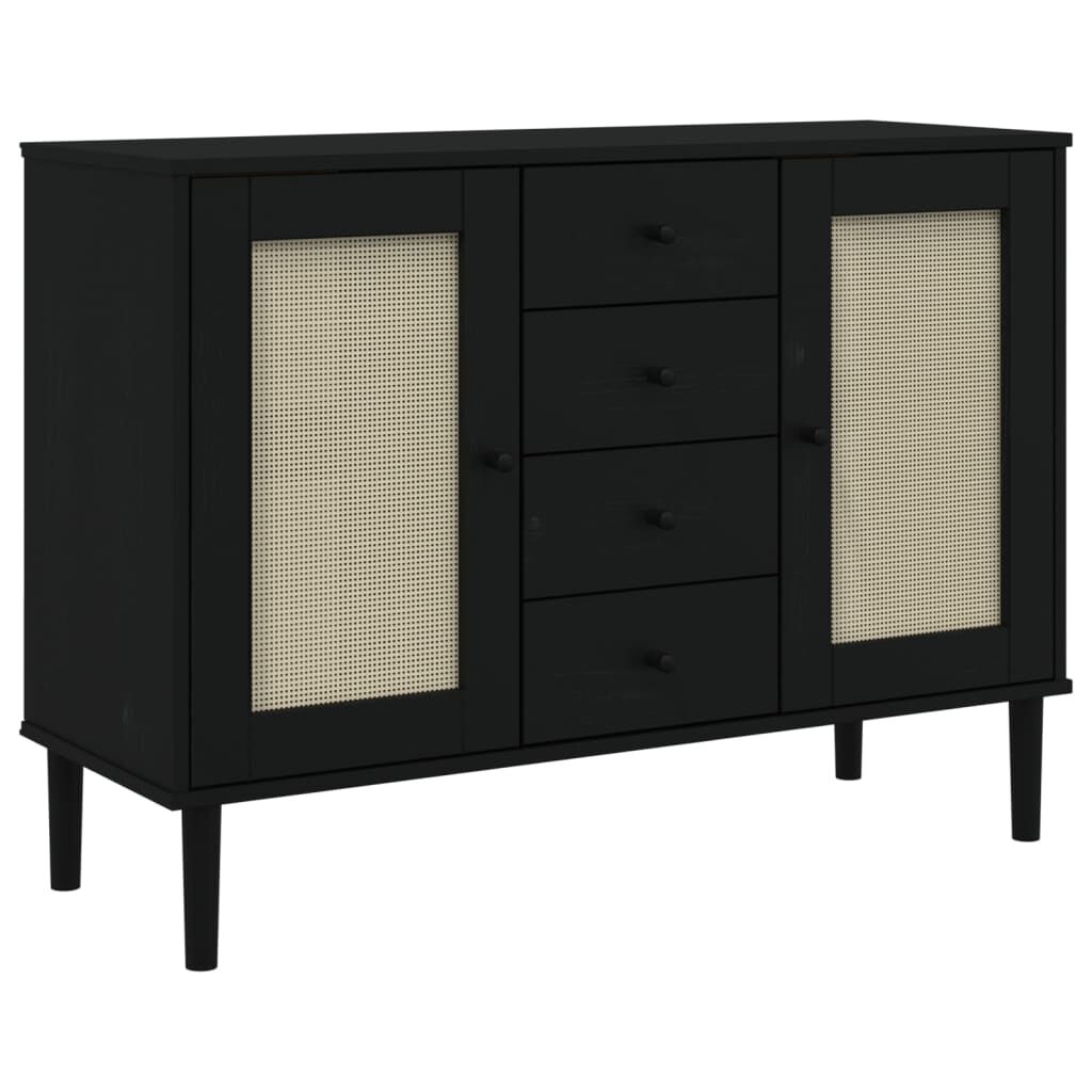 vidaXL Μπουφές SENJA Μαύρο / Ρατάν 112 x 40 x 80 εκ. Μασίφ Ξύλο Πεύκου