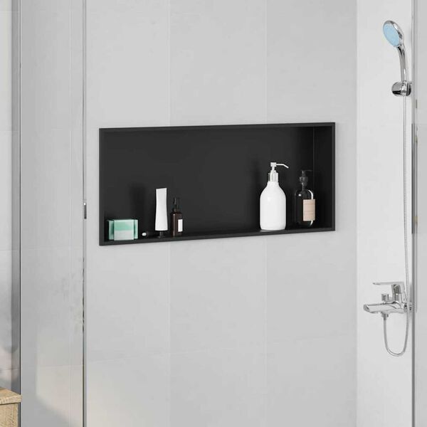 vidaXL Νίτσα Μπάνιου Μαύρο 75 x 30 x 9.5 εκ. Ανοξείδωτο ατσάλι