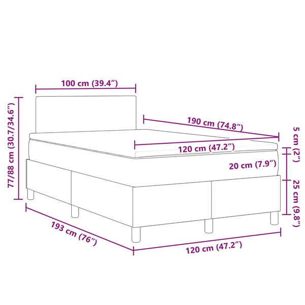 vidaXL Κρεβάτι με Στρώμα & LED Σκούρο Γκρι Μικρού Διπλού Καπιτονέ Υφάσματος