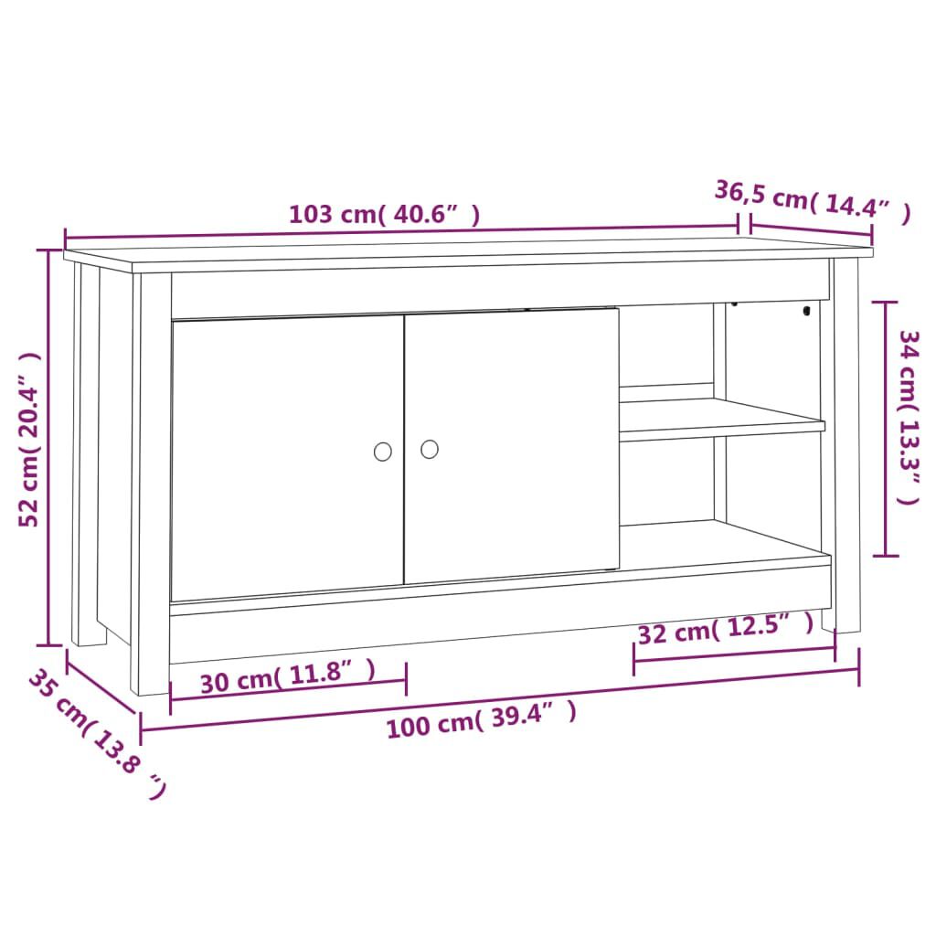 vidaXL Έπιπλο Τηλεόρασης Λευκό 103x36,5x52 εκ. από Μασίφ Ξύλο Πεύκου