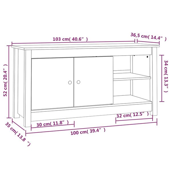 vidaXL Έπιπλο Τηλεόρασης Λευκό 103x36,5x52 εκ. από Μασίφ Ξύλο Πεύκου