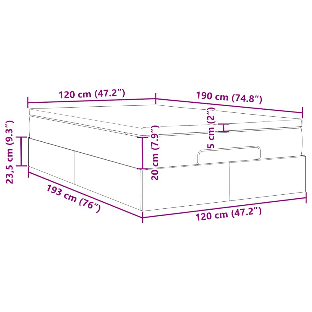 vidaXL Οθωμανικό κρεβάτι με στρώμα Μαύρο 120x190 cm Ύφασμα